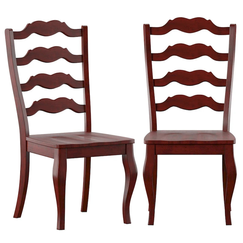 Lot de 2 chaises de salle à manger en bois à dossier échelle, style français | Bois d'hévéa | Finition antique | 49,5 cm L
