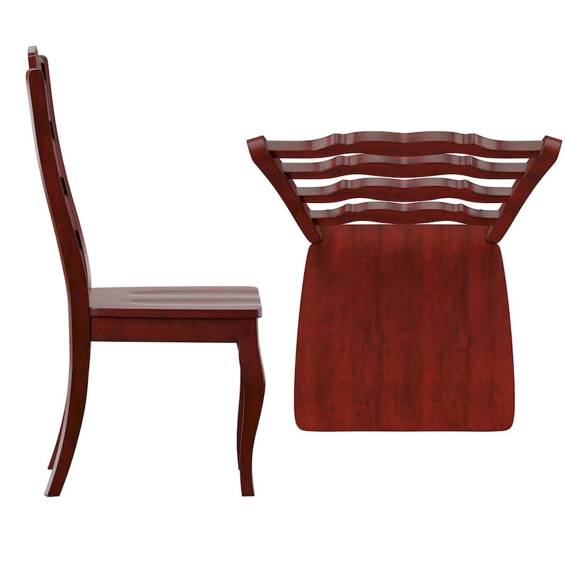 Lot de 2 chaises de salle à manger en bois à dossier échelle, style français | Bois d'hévéa | Finition antique | 49,5 cm L