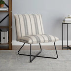 Fauteuil décoratif Pillow | Tissu noir rayé beige | Base en fil métallique | Assise de 67,3 cm de large | Moderne