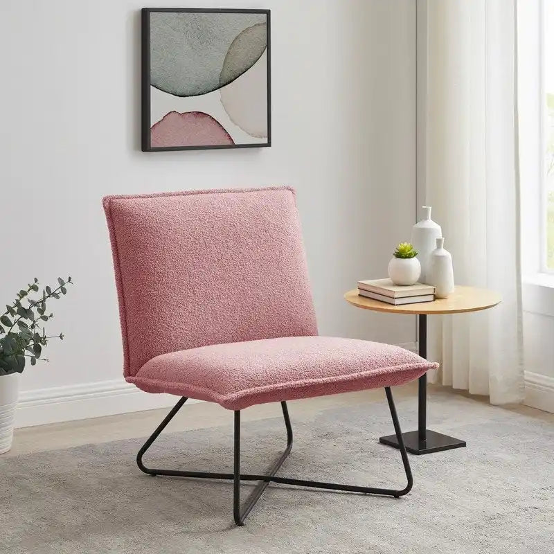Fauteuil décoratif Pillow | Tissu noir rayé beige | Base en fil métallique | Assise de 67,3 cm de large | Moderne