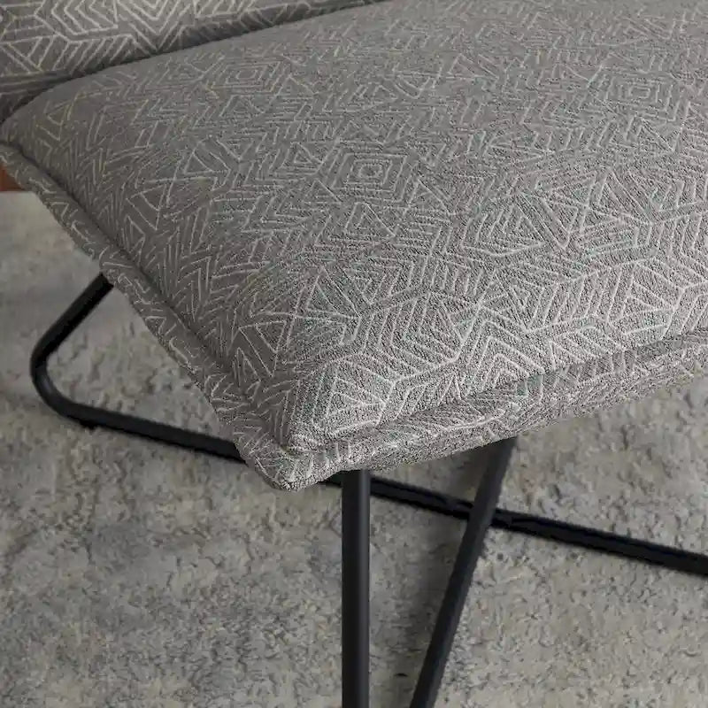Fauteuil décoratif Pillow | Tissu noir rayé beige | Base en fil métallique | Assise de 67,3 cm de large | Moderne