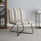 Fauteuil décoratif Pillow | Tissu noir rayé beige | Base en fil métallique | Assise de 67,3 cm de large | Moderne