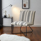 Fauteuil décoratif Pillow | Tissu noir rayé beige | Base en fil métallique | Assise de 67,3 cm de large | Moderne