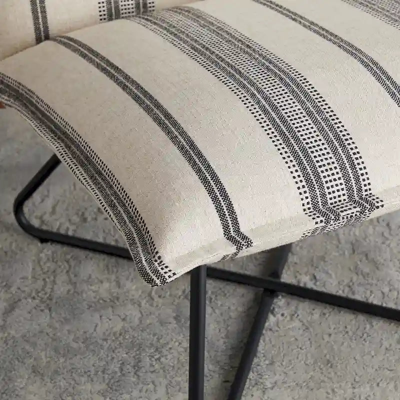Fauteuil décoratif Pillow | Tissu noir rayé beige | Base en fil métallique | Assise de 67,3 cm de large | Moderne