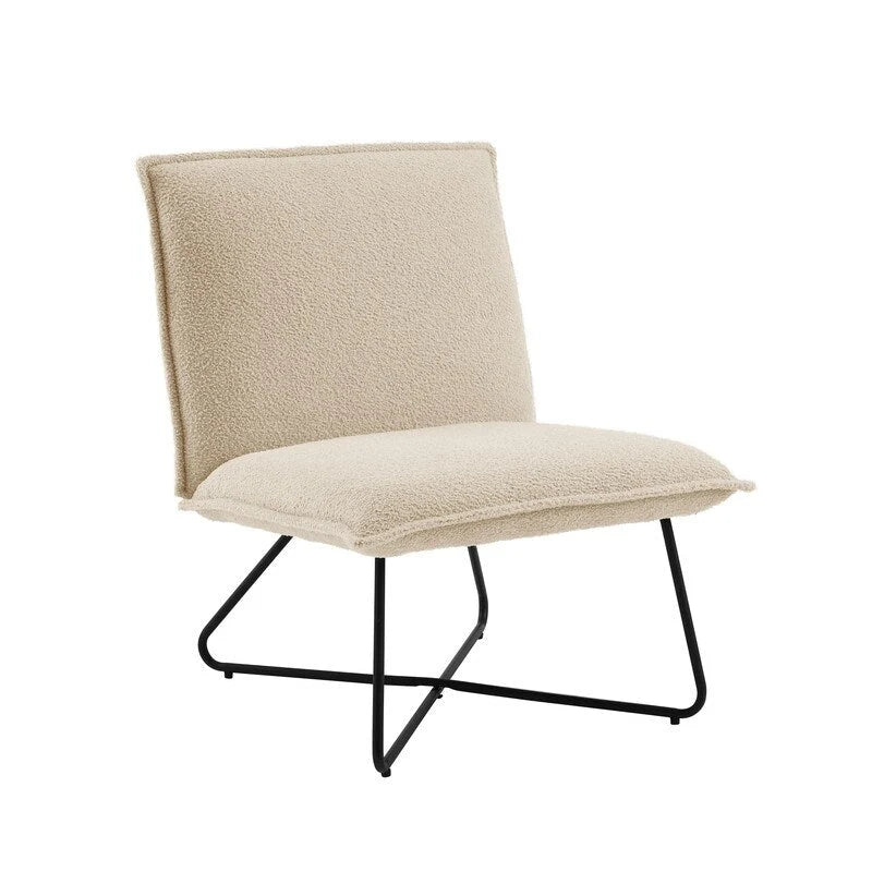 Fauteuil décoratif Pillow | Tissu noir rayé beige | Base en fil métallique | Assise de 67,3 cm de large | Moderne