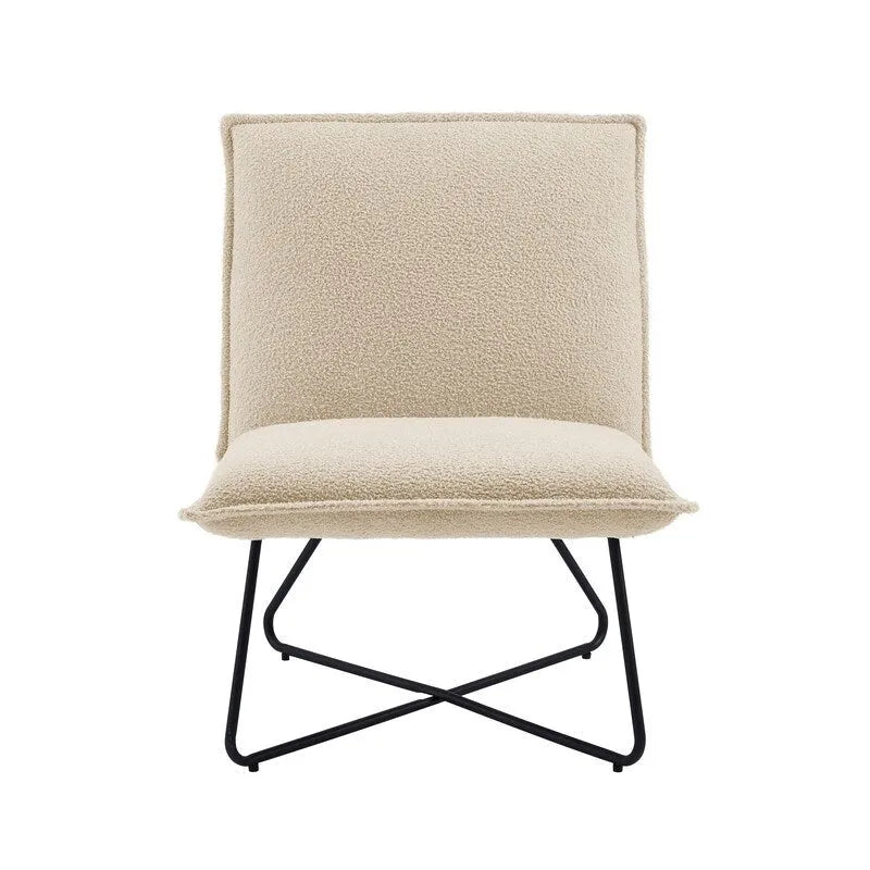 Fauteuil décoratif Pillow | Tissu noir rayé beige | Base en fil métallique | Assise de 67,3 cm de large | Moderne