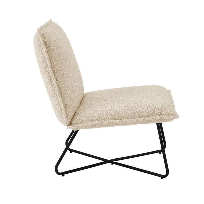 Fauteuil décoratif Pillow | Tissu noir rayé beige | Base en fil métallique | Assise de 67,3 cm de large | Moderne