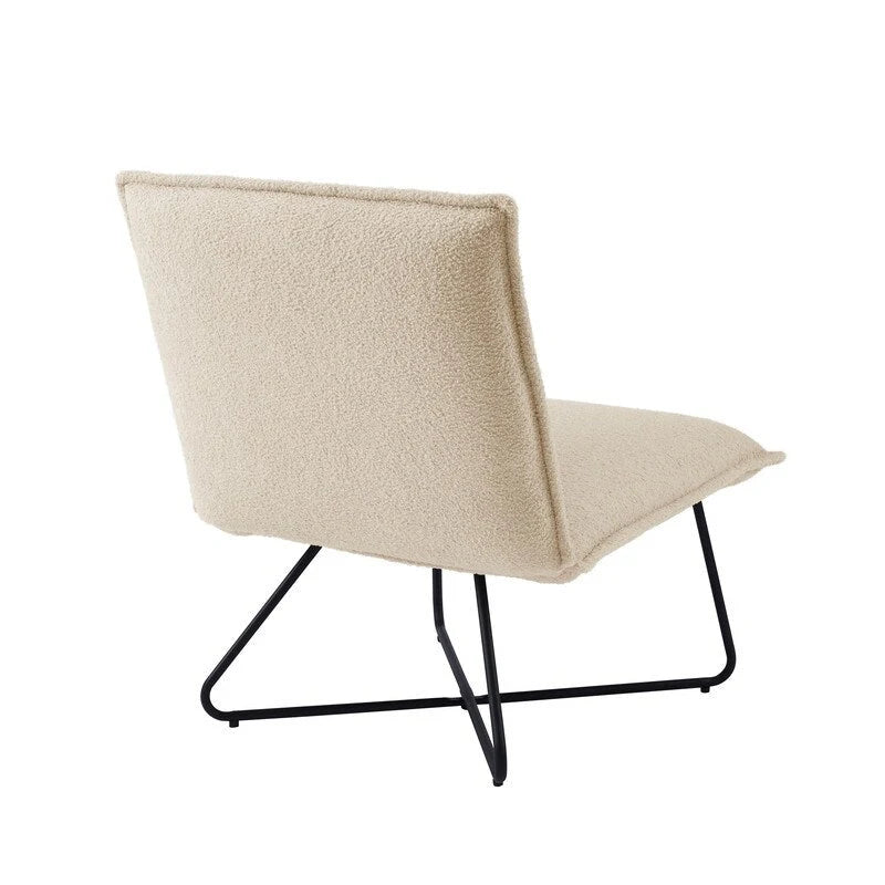 Fauteuil décoratif Pillow | Tissu noir rayé beige | Base en fil métallique | Assise de 67,3 cm de large | Moderne