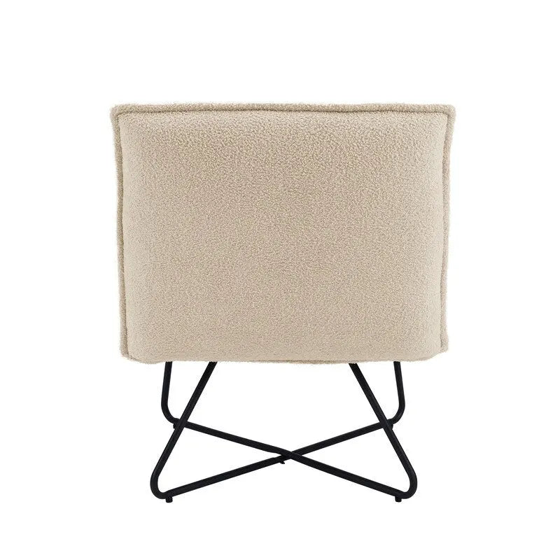 Fauteuil décoratif Pillow | Tissu noir rayé beige | Base en fil métallique | Assise de 67,3 cm de large | Moderne