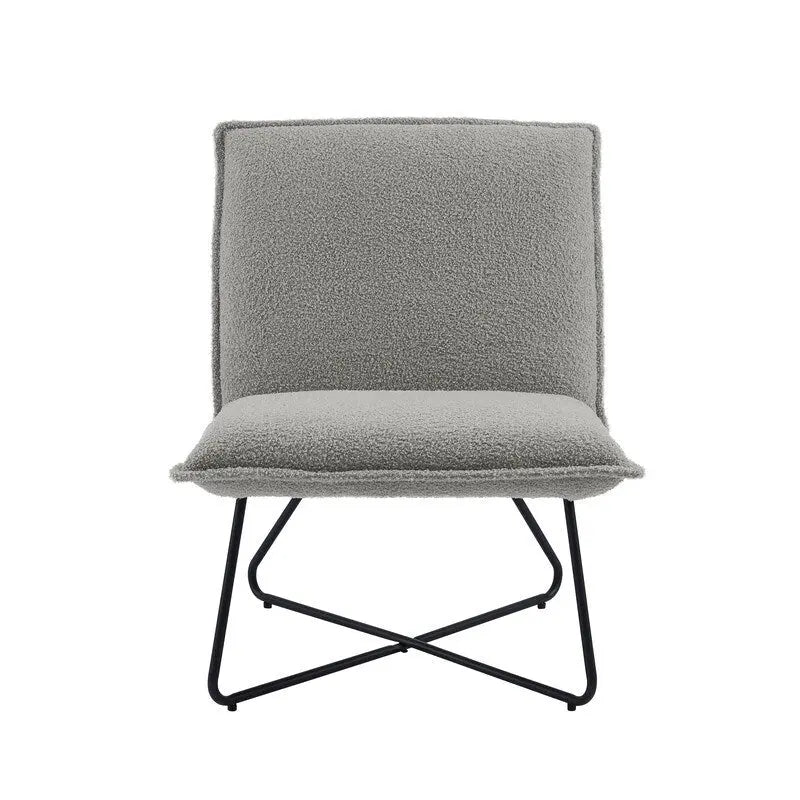Fauteuil décoratif Pillow | Tissu noir rayé beige | Base en fil métallique | Assise de 67,3 cm de large | Moderne