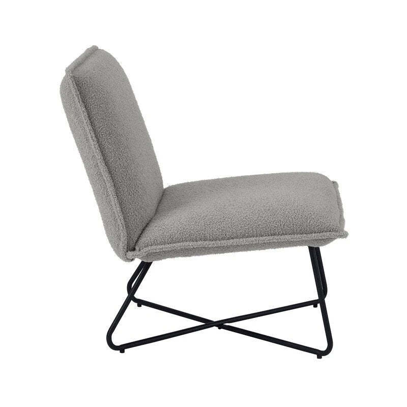Fauteuil décoratif Pillow | Tissu noir rayé beige | Base en fil métallique | Assise de 67,3 cm de large | Moderne