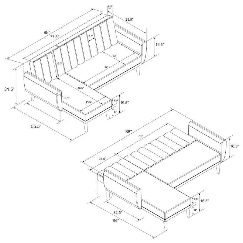 Canapé-lit futon sectionnel, convertible, canapé de salon moderne