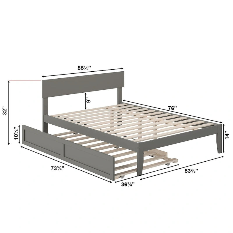 Lit plateforme double avec lit gigogne, cadre en bois massif, conception peu encombrante