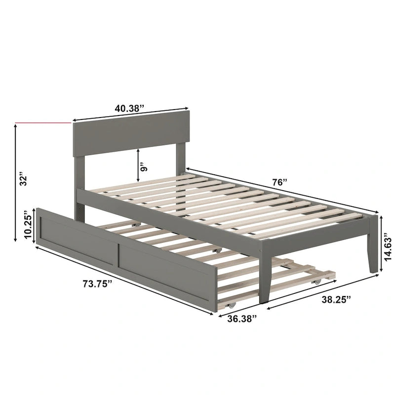 Lit plateforme double avec lit gigogne, cadre en bois massif, conception peu encombrante