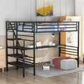 Lit mezzanine double en métal noir avec bureau, aucun sommier tapissier requis