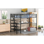 Lit mezzanine double en métal noir avec bureau, aucun sommier tapissier requis