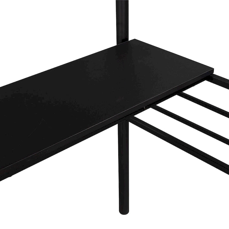 Lit mezzanine double en métal noir avec bureau, aucun sommier tapissier requis