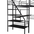 Lit mezzanine double en métal noir avec bureau, aucun sommier tapissier requis