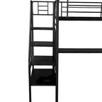 Lit mezzanine double en métal noir avec bureau, aucun sommier tapissier requis