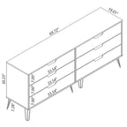 Commode basse double à 6 tiroirs avec pieds en métal, rangement moderne pour chambre à coucher