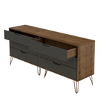 Commode basse double à 6 tiroirs avec pieds en métal, rangement moderne pour chambre à coucher