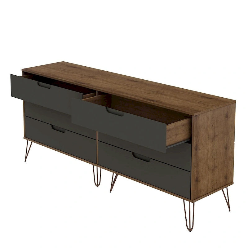 Commode basse double à 6 tiroirs avec pieds en métal, rangement moderne pour chambre à coucher