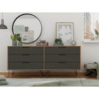Commode basse double à 6 tiroirs avec pieds en métal, rangement moderne pour chambre à coucher