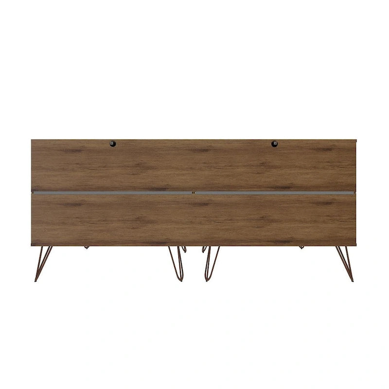 Commode basse double à 6 tiroirs avec pieds en métal, rangement moderne pour chambre à coucher