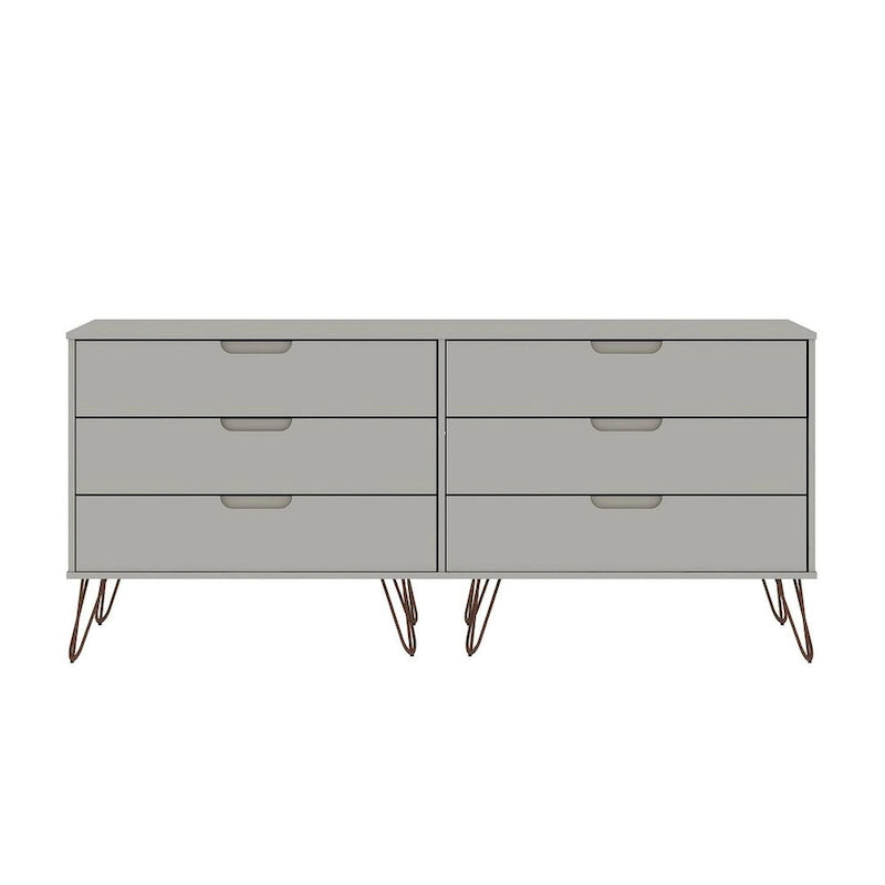 Commode basse double à 6 tiroirs avec pieds en métal, rangement moderne pour chambre à coucher