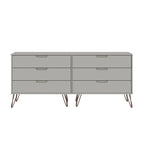 Commode basse double à 6 tiroirs avec pieds en métal, rangement moderne pour chambre à coucher