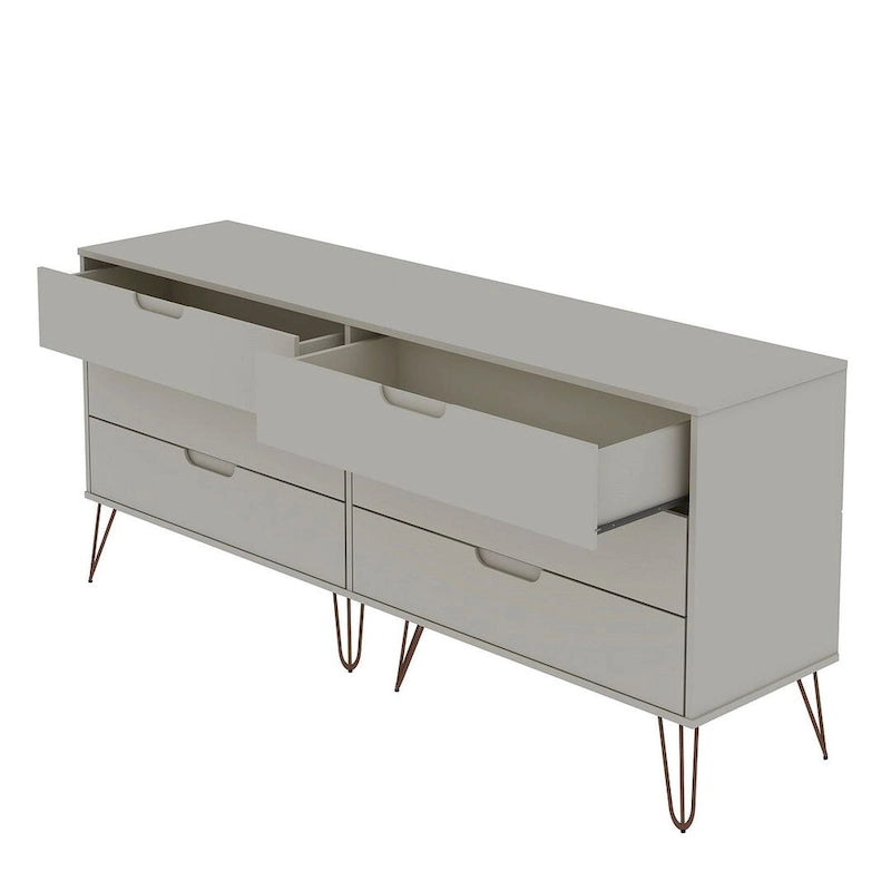 Commode basse double à 6 tiroirs avec pieds en métal, rangement moderne pour chambre à coucher