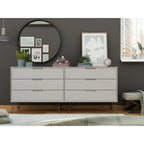 Commode basse double à 6 tiroirs avec pieds en métal, rangement moderne pour chambre à coucher