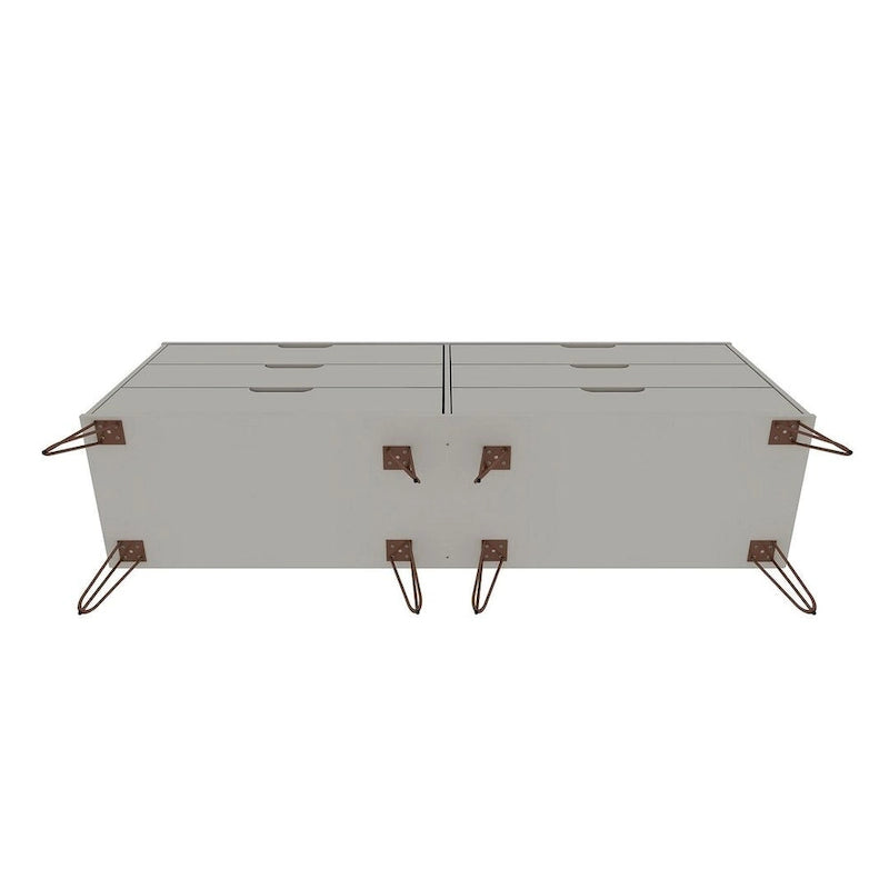 Commode basse double à 6 tiroirs avec pieds en métal, rangement moderne pour chambre à coucher