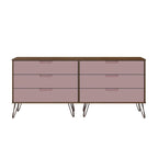 Commode basse double à 6 tiroirs avec pieds en métal, rangement moderne pour chambre à coucher