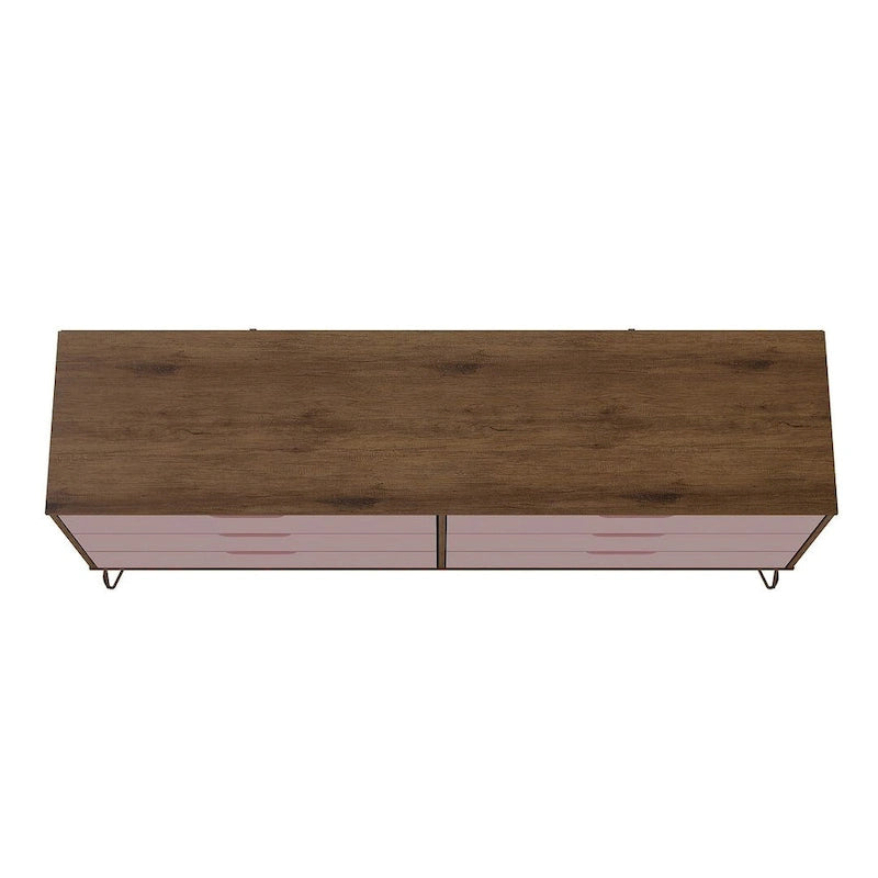 Commode basse double à 6 tiroirs avec pieds en métal, rangement moderne pour chambre à coucher