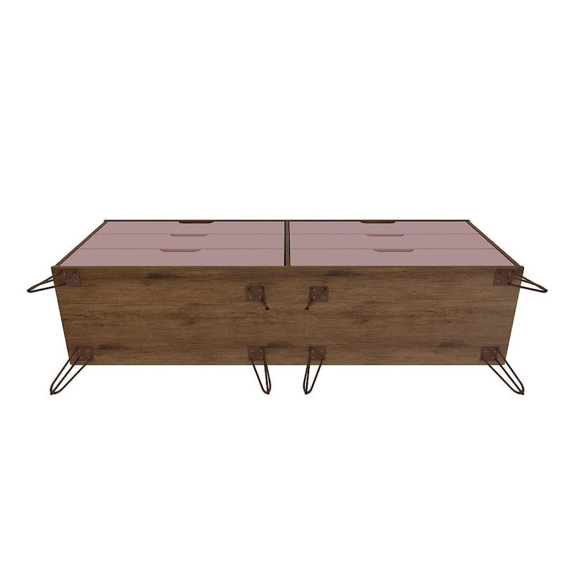 Commode basse double à 6 tiroirs avec pieds en métal, rangement moderne pour chambre à coucher