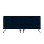 Commode basse double à 6 tiroirs avec pieds en métal, rangement moderne pour chambre à coucher