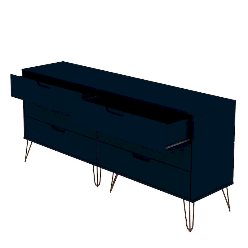 Commode basse double à 6 tiroirs avec pieds en métal, rangement moderne pour chambre à coucher