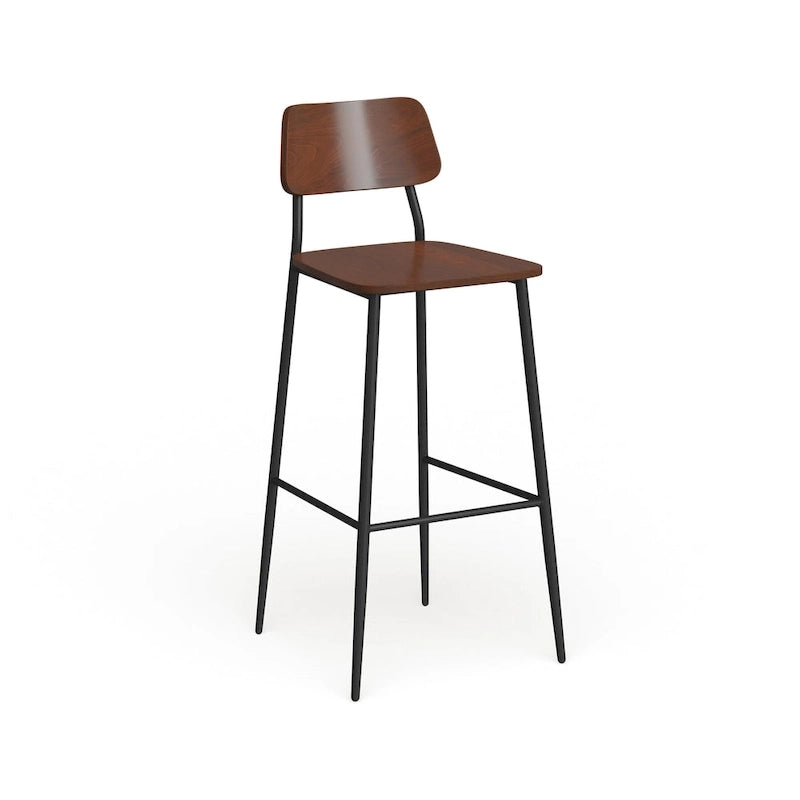 Tabouret de bar industriel avec structure en acier et assise en bois rustique