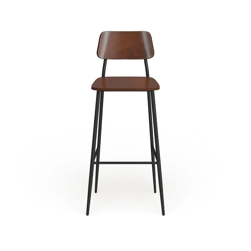 Tabouret de bar industriel avec structure en acier et assise en bois rustique