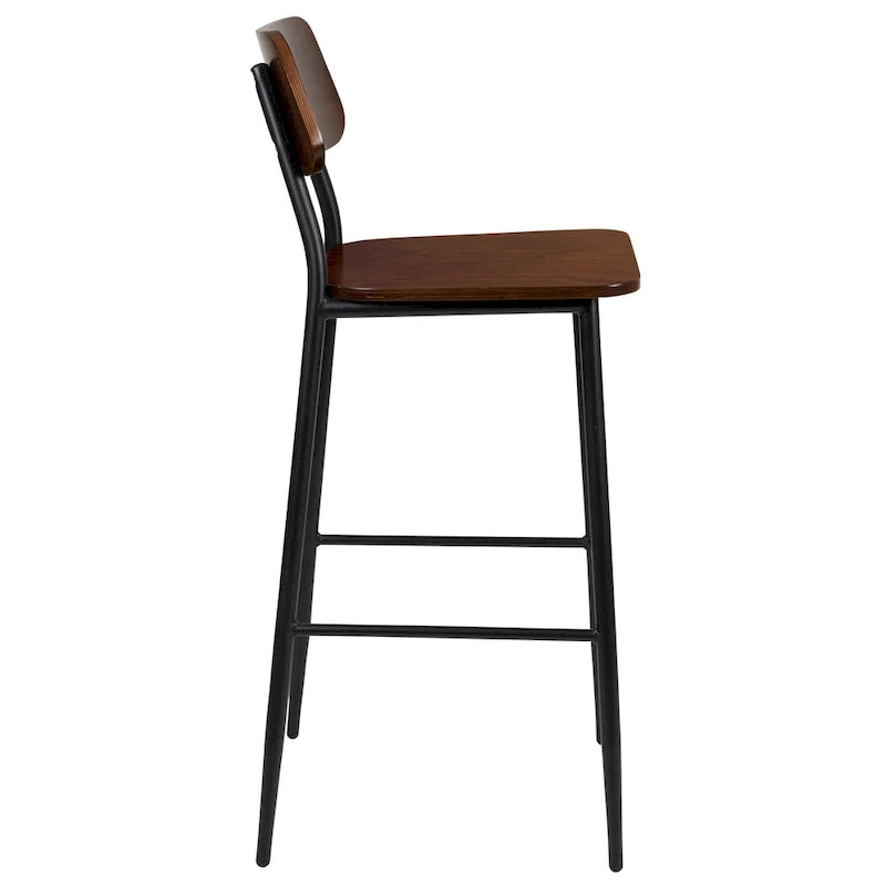 Tabouret de bar industriel avec structure en acier et assise en bois rustique