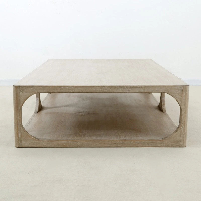 Table basse en bois de récupération faite à la main de 170 cm, finition blanchie patinée, style Ming