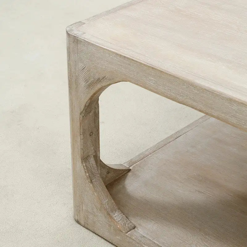 Table basse en bois de récupération faite à la main de 170 cm, finition blanchie patinée, style Ming