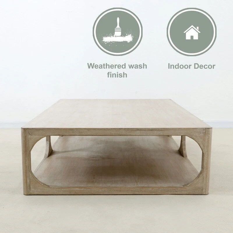 Table basse en bois de récupération faite à la main de 170 cm, finition blanchie patinée, style Ming