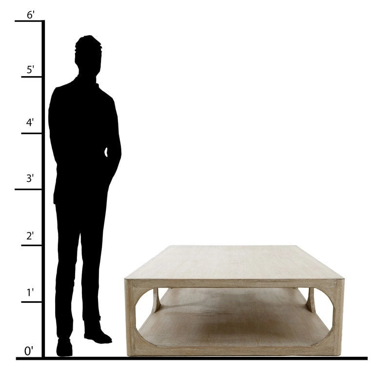 Table basse en bois de récupération faite à la main de 170 cm, finition blanchie patinée, style Ming