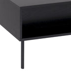 Table basse cannelée avec tiroir et étagère | Grain de bois noir | Pieds en métal | Bois composite