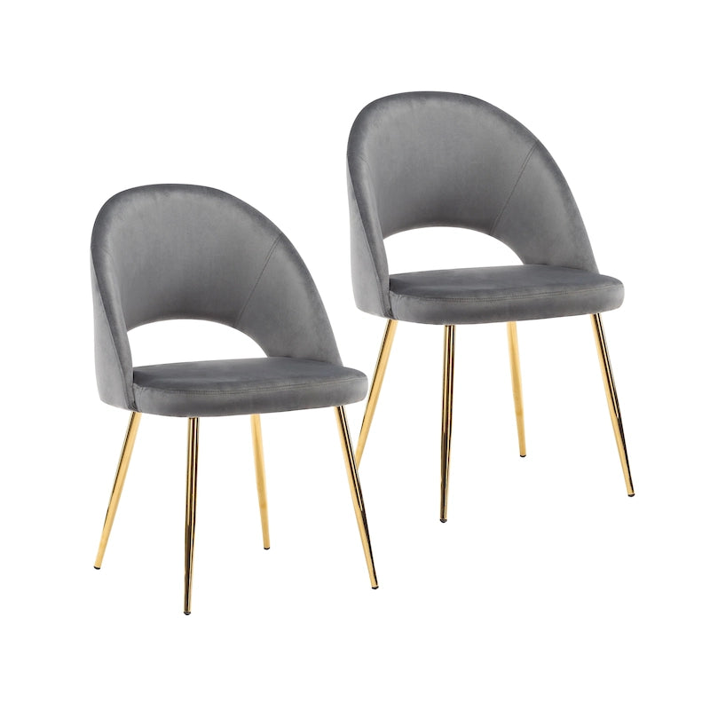 Chaises de salle à manger capitonnées en velours avec pieds en métal doré, lot de 2