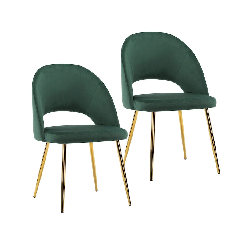 Chaises de salle à manger capitonnées en velours avec pieds en métal doré, lot de 2