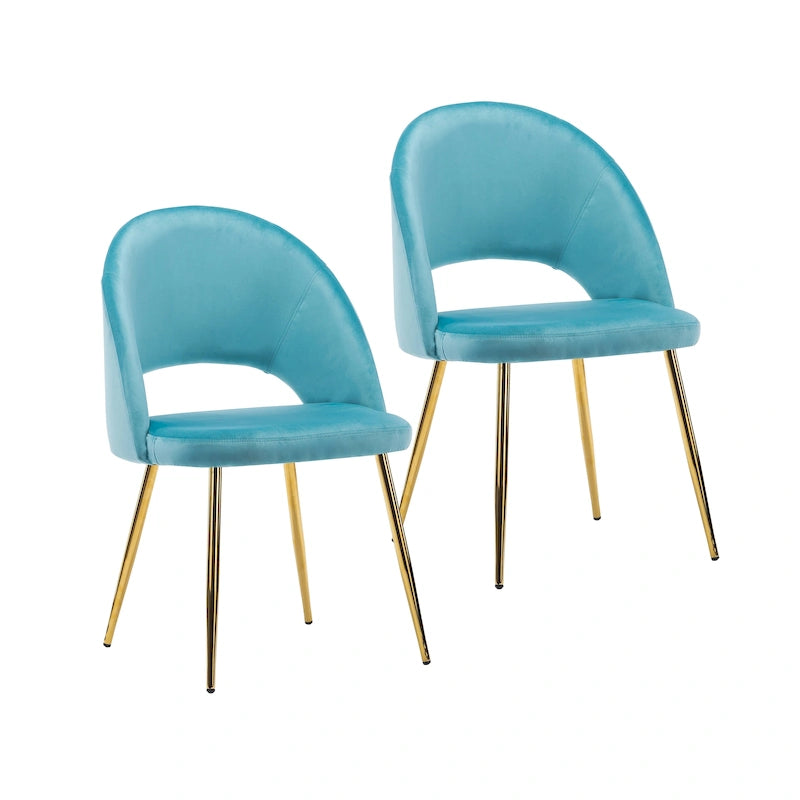 Chaises de salle à manger capitonnées en velours avec pieds en métal doré, lot de 2