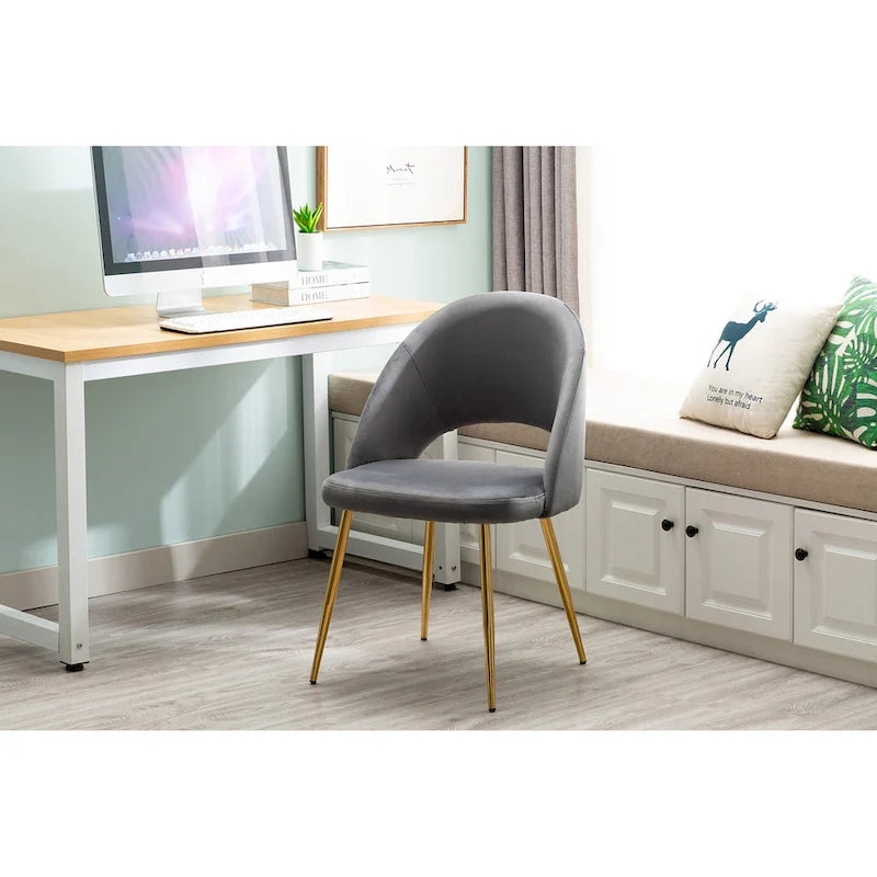 Chaises de salle à manger capitonnées en velours avec pieds en métal doré, lot de 2